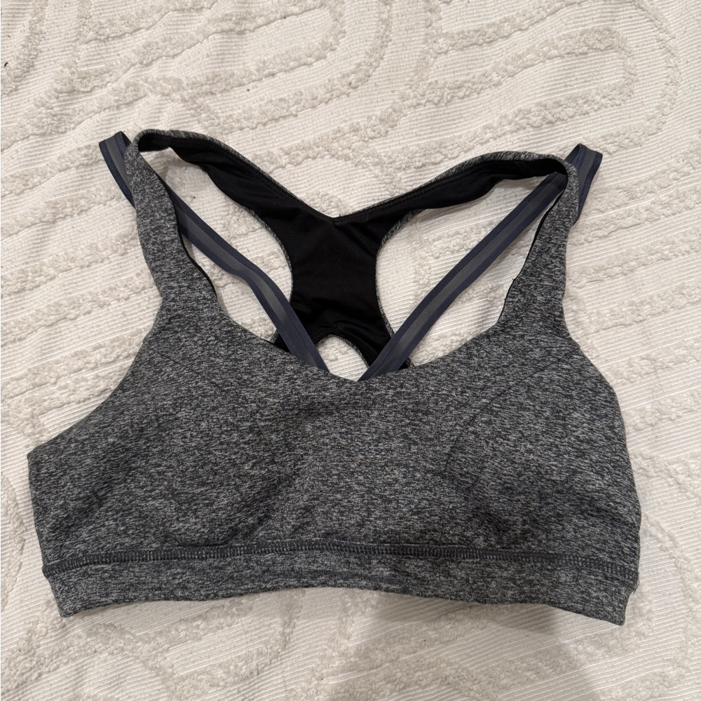 Zella Gray and Black Strappy Sports Bra